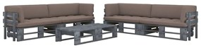 6 pcs conj. lounge paletes c/ almofadões pinho impregnado cinza