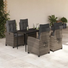 5 pcs conjunto de jantar p/ jardim c/ almofadões vime PE cinza