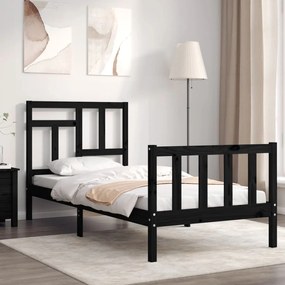 vidaXL Estrutura de cama com cabeceira 100x200 cm madeira maciça preto