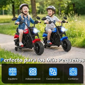 Mota elétrica infantil de 6 V com farol LED, música, 2 rodas, pedais de treino e espelhos retrovisores – a partir dos 18 meses – Preto + Azul