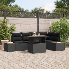 Conjunto de Jantar de Jardim de 6 Peças com Almofadas Preto Rattan Pol