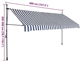 Toldo retrátil manual com LED 400 cm azul e branco