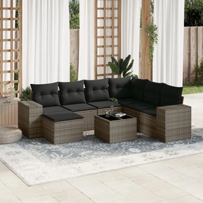 vidaXL 8 pcs conjunto sofás de jardim c/ almofadões vime PE cinzento