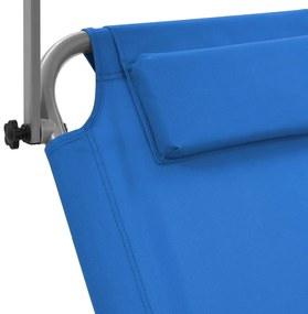 Espreguiçadeira dobrável com toldo e rodas aço azul