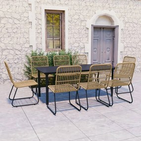 vidaXL 9 pcs conjunto de jantar para exterior vime PE e vidro