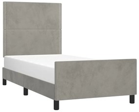 Estrutura de cama sem colchão 100x200 cm veludo cinzento-claro