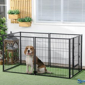 Parque para Cães de 6 Painéis com Largura Ajustável e Estrutura de Aço 82,5-150x79x81 cm Preto