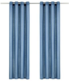 Cortinas com argolas de metal 2 pcs algodão 140x225 cm azul