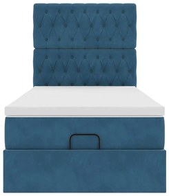 Estrutura cama otomana com colchões azul escuro 90x190cm veludo