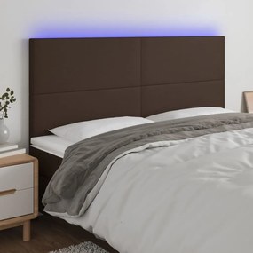 vidaXL Cabeceira cama c/ LED couro artif. 180x5x118/128 cm castanho