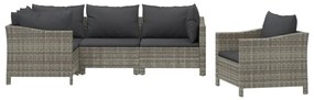 5 pcs conjunto lounge de jardim c/ almofadões vime PE cinzento