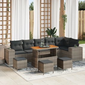 Conjunto de Sofá de Jardim com Almofadas em Cinza e Vime Sintético Acá