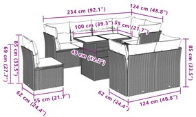 9 pcs conjunto de sofás p/ jardim com almofadões vime PE bege