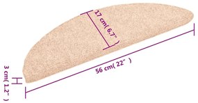 Tapetes de escada adesivos 15 pcs 56x17x3 cm creme