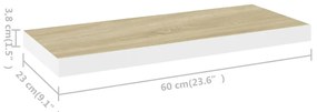 Prateleiras parede 2 pcs 60x23,5x3,8 cm MDF carvalho e branco