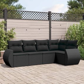 vidaXL 5 pcs conjunto sofás de jardim com almofadões vime PE preto