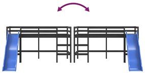 Cama alta p/ criança c/ escorrega 80x200 cm pinho maciço preto