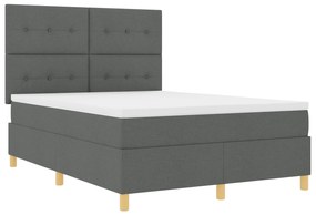 Cama com Box Spring com Colchão &amp; LED Cinza Escuro 160x200 cm Tecido