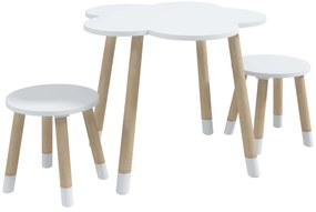ZONEKIZ Conjunto de Mesa e 2 Cadeira para Crianças de 2-5 Anos Mesa com Forma de Flor Ø59x50 cm e Cadeiras Ø28x26 cm Branco