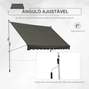 Toldo Manual Retrátil para Exterior 300x150x170-280cm Toldo Enrolável Altura Ajustável com Manivela Proteção Solar para Terraço Balcão Jardim Cinza