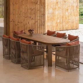 Conjunto De Mesa Retangular 240x100 Cm Em Madeira De Acácia Uleno E 8 Cadeiras De Jardim Sophie Em Alumínio E Corda Trançada Vermelho Argila - Sklum