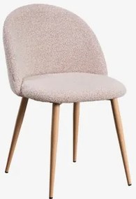Pack De 2 Cadeiras De Jantar Estofadas E Em Aço Kana Madeira Natural & Bouclé Cor-de-rosa & Bouclé - Sklum