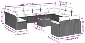 13 pcs conjunto sofás p/ jardim c/ almofadões vime PE cinzento