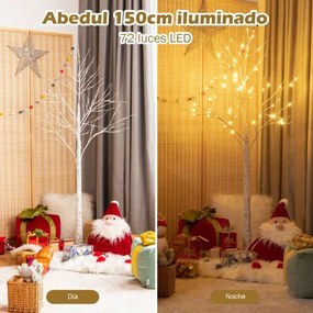 Árvore de Natal artificial de 150 cm com ramos de bétula e 72 luzes LED brancas Mini árvore decorativa Branca
