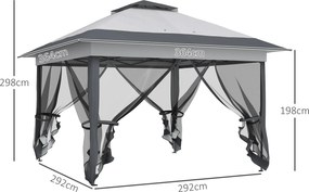 Tenda de jardim pop-up dobrável em aço e poliéster com redes mosquiteiras + saco de transporte com rodas cinzento