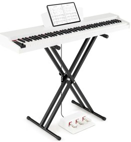 Piano digital de 88 teclas tamanho real com teclas semi-contrapesadas, altifalantes duplos, modo de teclado duplo e 3 pedais, suporte ajustável para p