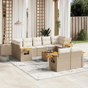 vidaXL 10 pcs conjunto de sofás p/ jardim com almofadões vime PE bege