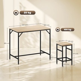 Conjunto de Mesa de Bar com 4 Bancos com Apoio para os Pés Conjunto de Móveis de 5 Peças Mesa de 100x60x88cm e Bancos de 32x32x57cm para Sala de Janta