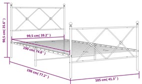 Estrutura de cama com cabeceira e pés 100x190 cm metal branco