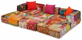 Pufe modular de 3 lugares tecido em retalhos