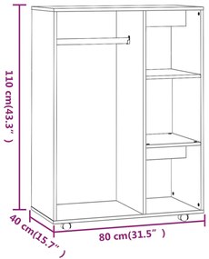 Roupeiro 80x40x110 cm derivados de madeira cinzento sonoma