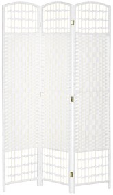 HOMCOM Biombo Separador de Ambientes de 3 Painéis 120x170 cm Divisória de Ambientes Dobrável com Corda de Papel e Estrutura de Madeira Branco