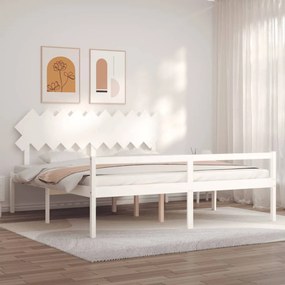 Estrutura de cama com cabeceira 200x200cm madeira maciça branco