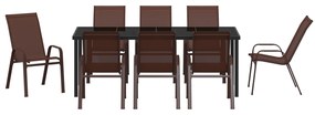 Conjunto de Jantar de 9 Peças vidaXL Castanho Textilene e Aço