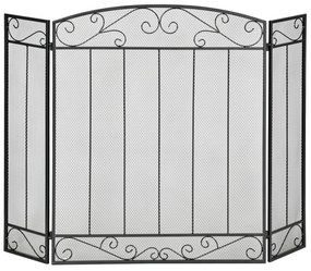 HOMCOM Frente de Lareira Dobrável Frente para Lareira com 3 Painéis Dobradiças Estrutura de Metal e Arame Decorativo 105x80,5cm Preto