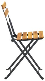 3 pcs conjunto bistrô dobrável madeira de acácia maciça