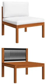 7 pcs conjunto lounge jardim c/ almofadões acácia maciça creme
