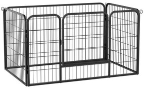 PawHut Parque para Animais de Estimação Retangular Gaiola para Cães 4 Paineis de Metal com Porta e Dupla Fechadura Cerca de Treinamento 129x84x70cm Preto