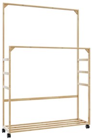 Cabide com prateleiras e rodas 90x35x155 cm bambu