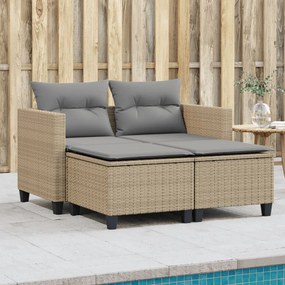 vidaXL Sofá de jardim de 2 lugares com toldo e bancos vime PE bege