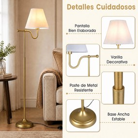Candeeiro de Pé, Braço Ajustável 25 x 158 cm, Dourado