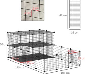 Recinto para Pequenos Animais Recinto Metálico para Animais com Forma Personalizável para Coelhos Porquinho da Índia 175x105x70 cm Preto