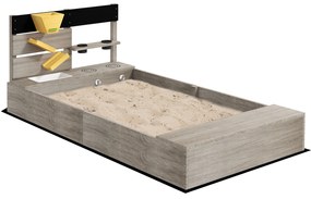 Caixa de Areia para Crianças de Madeira com 2 Assentos e Brinquedos de Cozinha para Pátio Jardim 154x80x60 cm Cinza