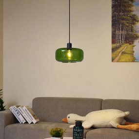 Candeeiro Pendente Retro Preto com Vidro Verde - Bizle