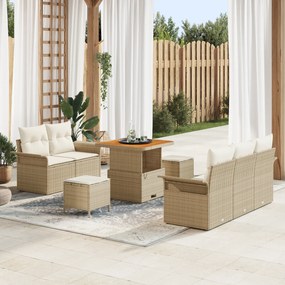 Conjunto de Sofá de Jardim de 8 Peças com Almofadas Bege Rattan PE Acá