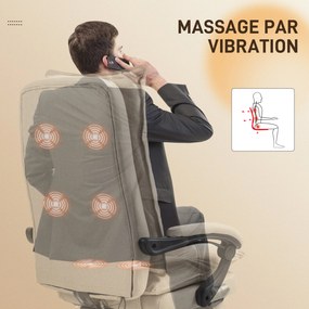 Cadeira de escritório com função de massagem, altura ajustável, encosto reclinável, apoio para os pés integrado e comando com fio, na cor bege